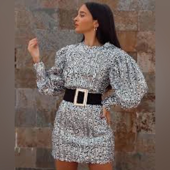 Zara Dresses & Skirts - Zara White & Silver💎💎💎 Sequin Belted Mini Dress - Sz Large - NWT SALE